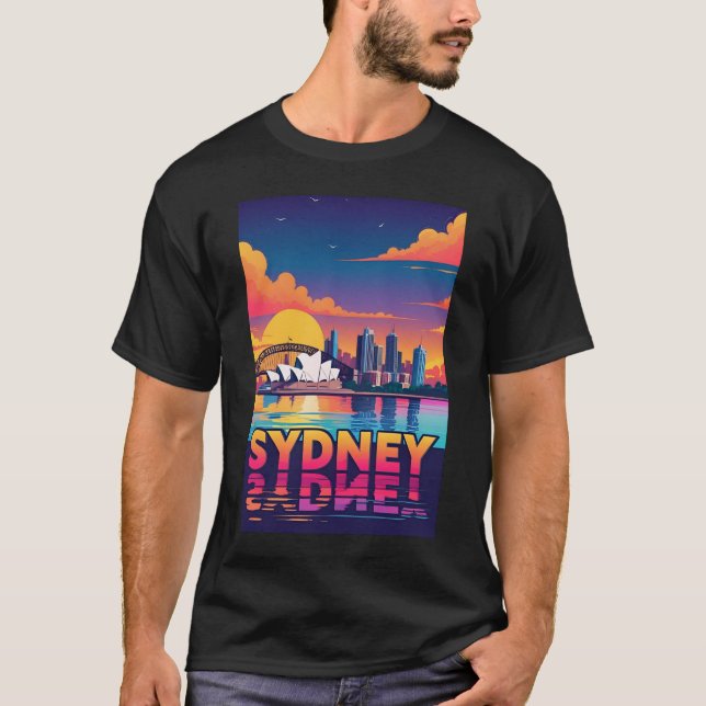 Sydney Australia Skyline Sunset Retro Travel  T-Shirt (Front)