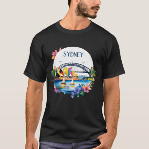 Sydney Australia Skyline Sunset Retro Travel  T-Shirt