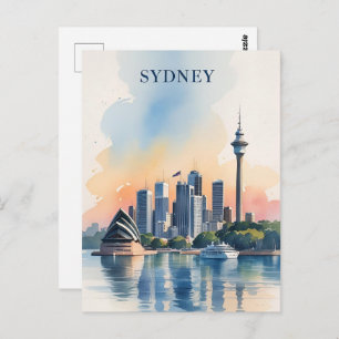 Sydney Australia Skyline watercolor Travel  Postcard
