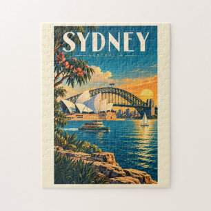 Sydney Australia Sunset Illustration Travel Art Jigsaw Puzzle