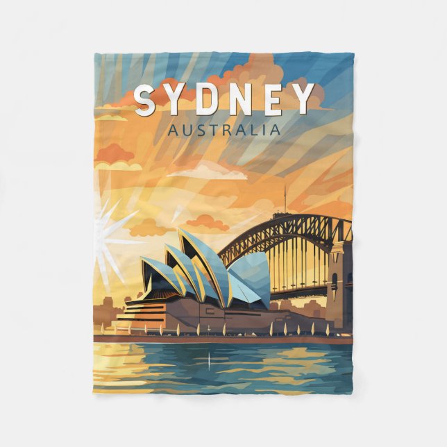 Sydney Australia Travel Art Vintage Fleece Blanket (Front)