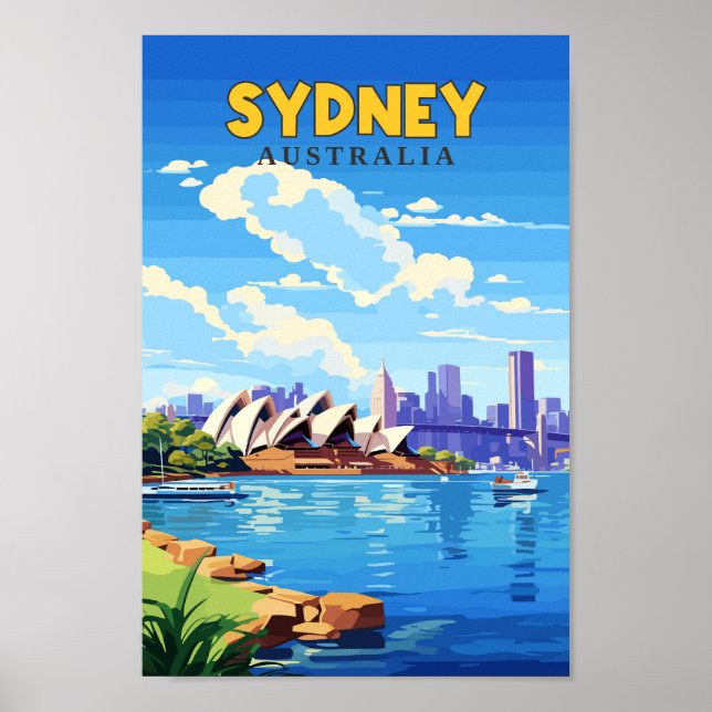Sydney Australia Travel Art Vintage Illustration  Poster (Front)