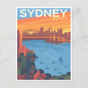 Sydney Australia Travel Art Vintage Postcard