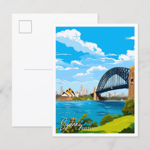 Sydney Australia vintage travel illustration Postcard