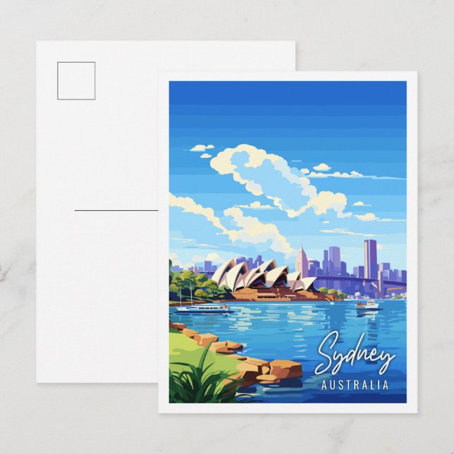Sydney Australia vintage travel illustration Postcard (Front/Back)
