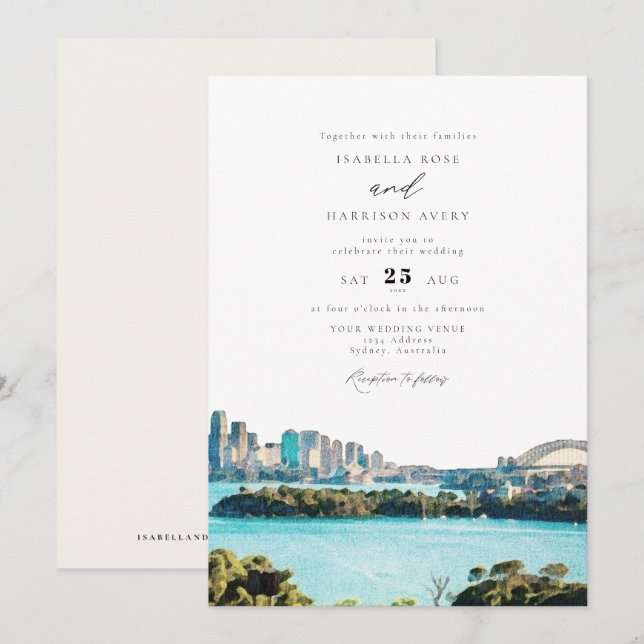 SYDNEY AUSTRALIA Watercolor Illustration Wedding Invitation (Front/Back)