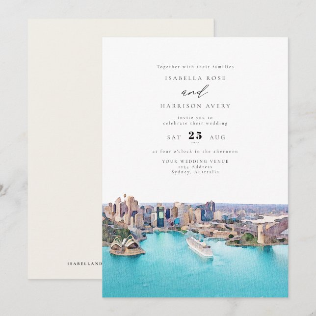 SYDNEY AUSTRALIA Watercolor Illustration Wedding Invitation (Front/Back)