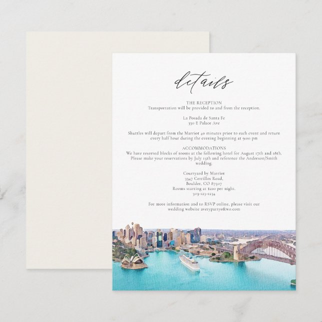 SYDNEY AUSTRALIA Watercolor Illustration Wedding Invitation (Front/Back)
