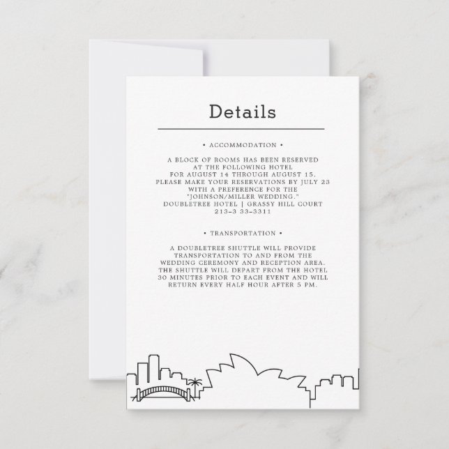 Sydney, Australia Wedding | Guest Details Invitation (Front)