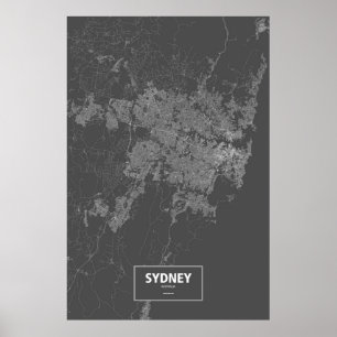 Sydney, Australia (white on black) Poster