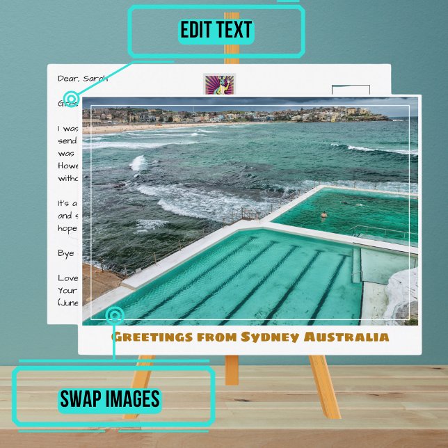 Sydney Australia with Bondi Beach & Icebergs Pool Postcard (Please enjoy our design and see the others in the collection.)