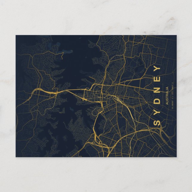 Sydney City Map Minimal Postcard (Front)