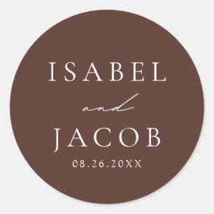 SYDNEY Espresso Brown Wedding Favours Classic Round Sticker