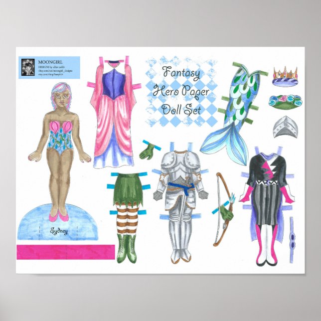Sydney Fantasy Hero Paper Doll - Play or Display Poster (Front)