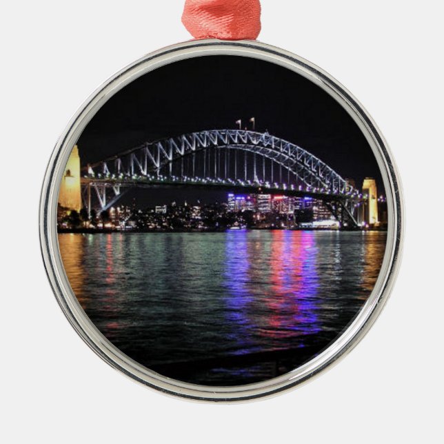 Sydney Harbour Bridge at Night Metal Tree Decoration (Front)
