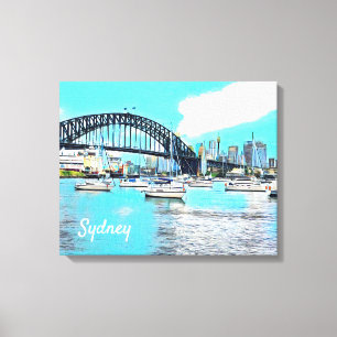 Sydney Harbour Bridge blue sky with yachts Canvas Print