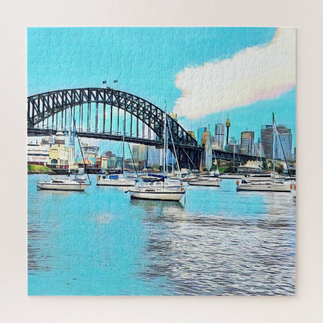 Sydney Harbour Bridge blue sky with yachts Jigsaw Puzzle (Vertical)