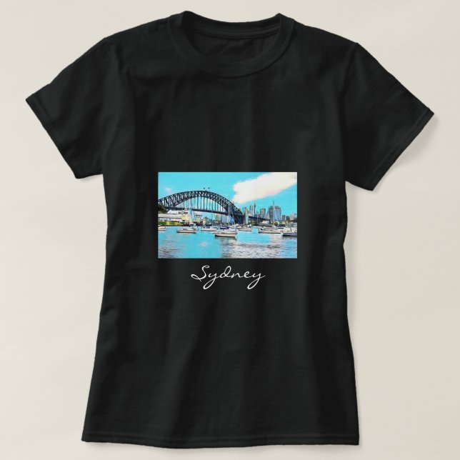 Sydney Harbour Bridge blue sky with yachts T-Shirt (Design Front)