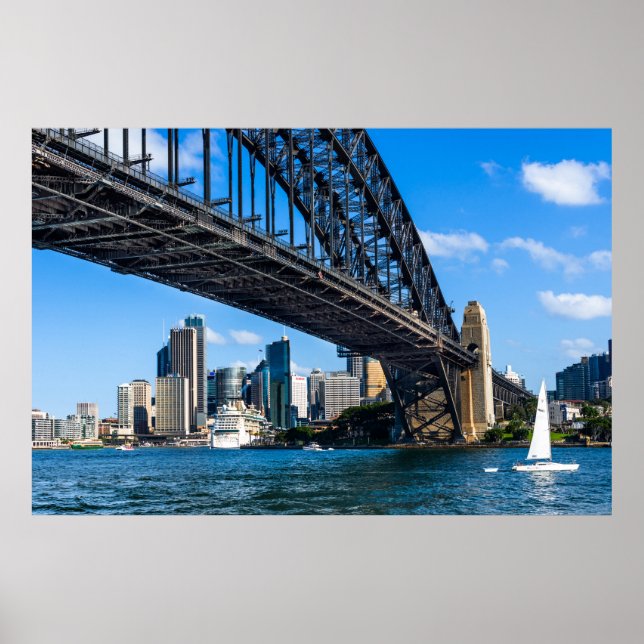 Sydney Harbour bridge over the Harbour to city Poster (Front)