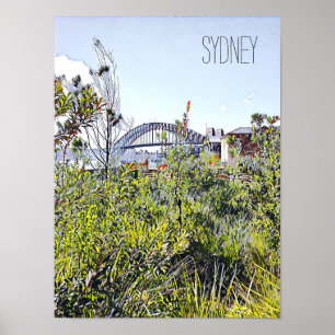 Sydney Harbour Bridge with native plants Poster