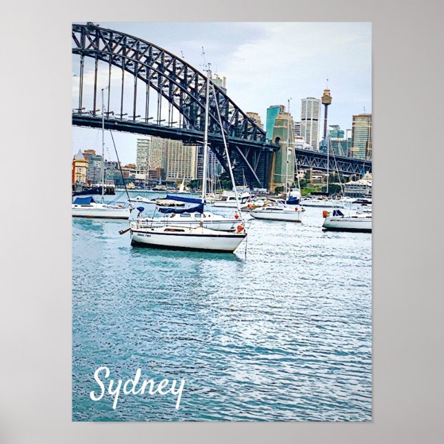Sydney Harbour Bridge with yachts Poster (Front)