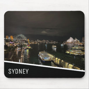Sydney Harbour by Night, Australia, Black Mouse Mat