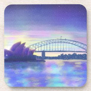 Sydney Harbour Opera House Purple Sunset Painting Coaster