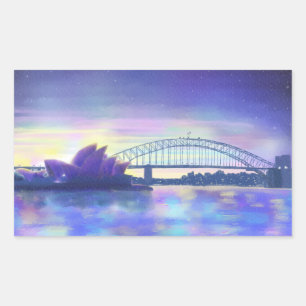 Sydney Harbour Opera House Purple Sunset Painting Rectangular Sticker