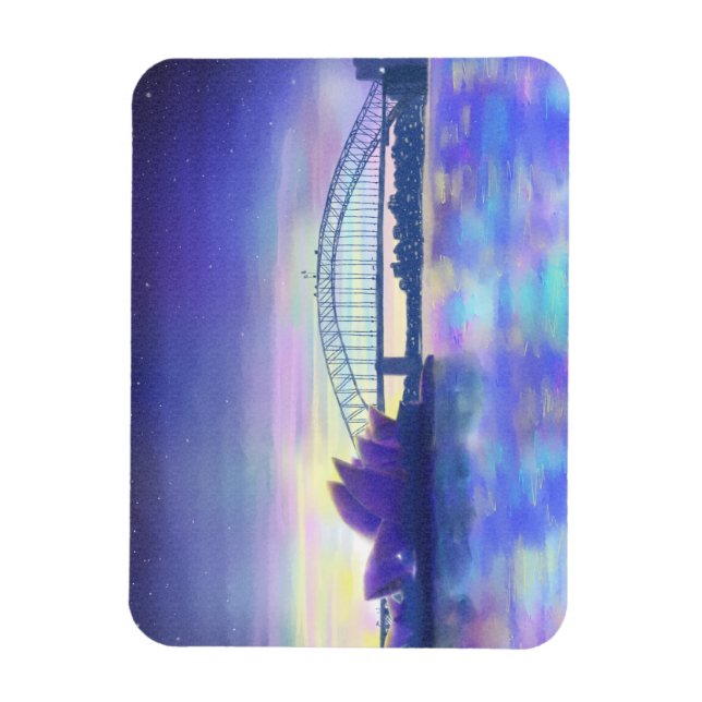 Sydney Harbour Purple Sunset City Art Painting Magnet (Vertical)