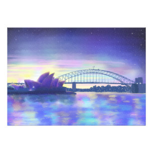 Sydney Harbour Purple Sunset Cityscape Painting Photo Print