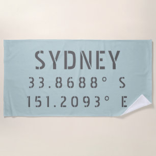 Sydney Latitude and Longitude Beach Towel