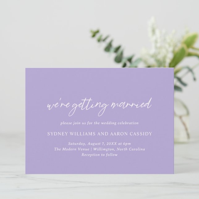 Sydney Lavender Modern Wedding Invitation (Standing Front)