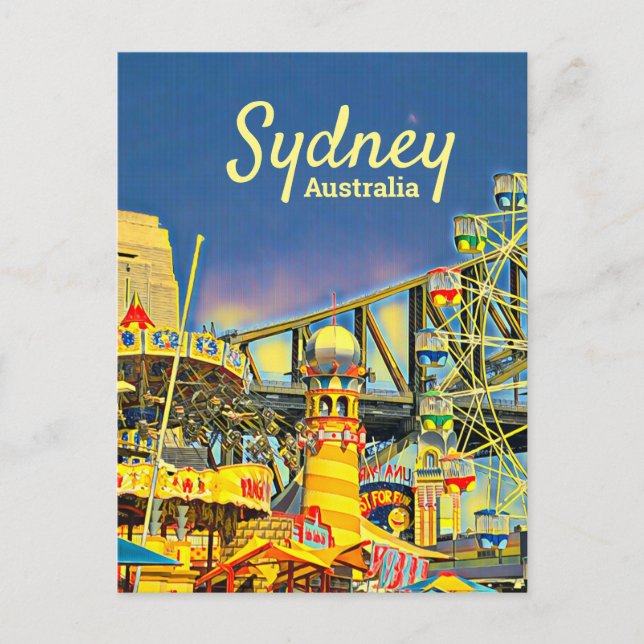 Sydney Luna Park fun park digital art travel Postcard (Front)