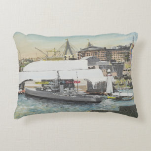 Sydney Maritime Museum from Hotel Balcony. 1998 Decorative Cushion