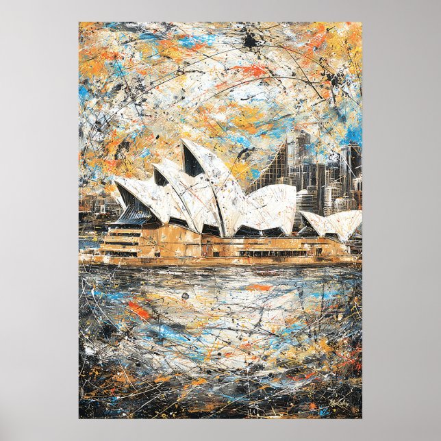 Sydney Opera House Abstract Drip Painting Poster (Front)