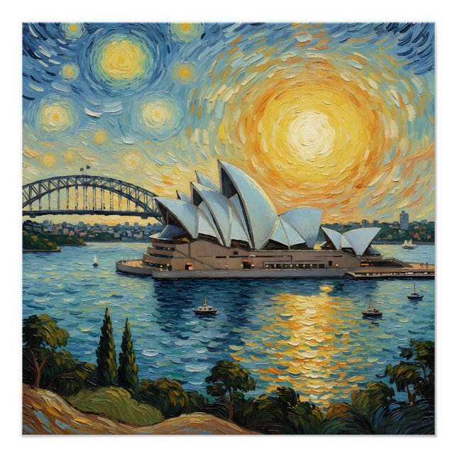 Sydney Opera House and Harbor Bridge painting Poster (Front)
