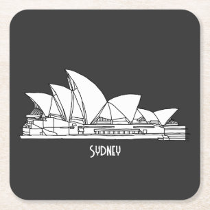 Sydney Opera House Australia drawing souvenir Square Paper Coaster