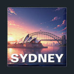 Sydney Opera House Australia sunset bridge Magnet<br><div class="desc">Sydney, a vibrant city nestled on the stunning coast of New South Wales, Australia, is renowned for its iconic landmarks, beautiful beaches, and laid-back lifestyle. One of its most famous landmarks, the Sydney Opera House, is a masterpiece of 20th-century architecture and a symbol of Australia's cultural identity. Its distinctive sail-shaped...</div>