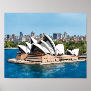 Sydney Opera House Australia Watercolor Poster