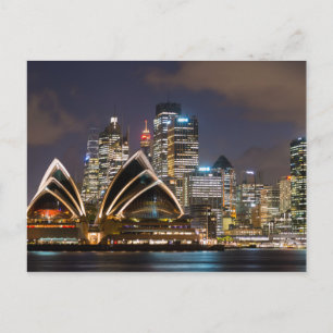 Sydney Opera house & cityscape at night, Australia Postcard
