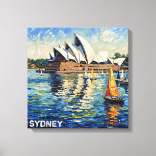 Sydney Opera House Harbour Sailing Stretched Canva Canvas Print