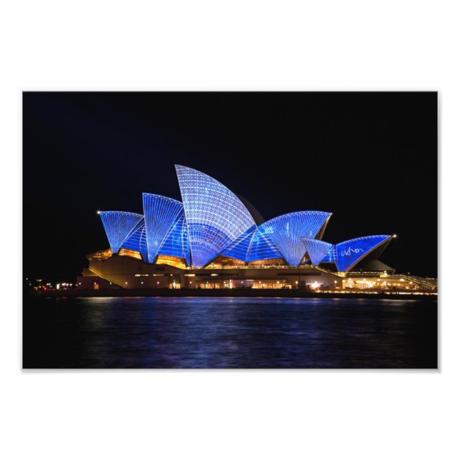 Sydney Opera House Lit Up in Blue at Night Photo Print (Front)