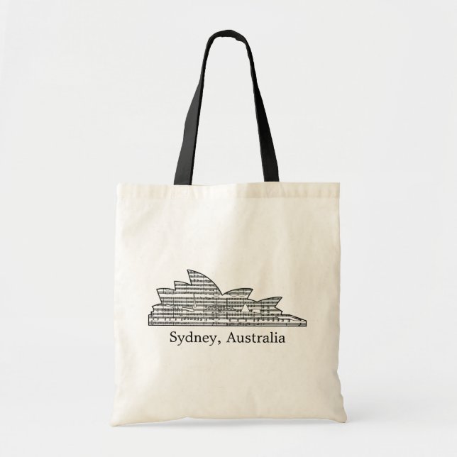 Sydney Opera House Outline w Musical Notes Tote Bag (Front)