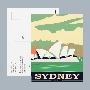 Sydney Opera House Vintage Poster, Your Message Postcard