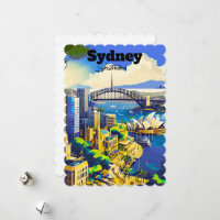 Sydney Postcard, hand drawn city card, illustrated