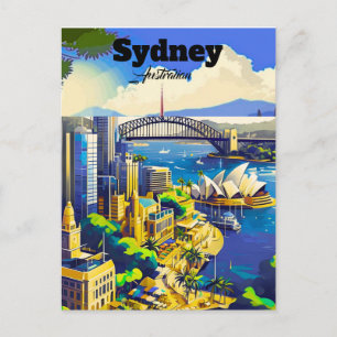Sydney Postcard, hand drawn city card, illustrated Postcard
