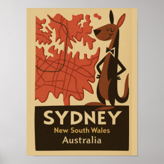 Sydney Retro Map Travel Vintage 1950s Cartoon Art Poster