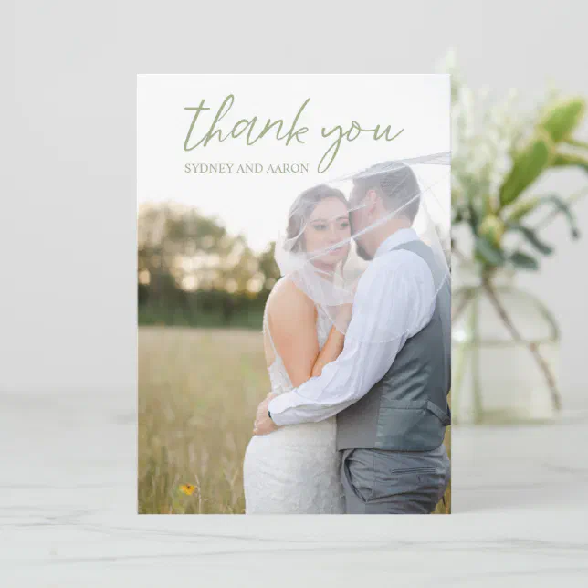Sydney Sage Green Modern Wedding Thank You Card | Zazzle