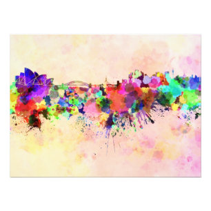 Sydney skyline in watercolor background photo print