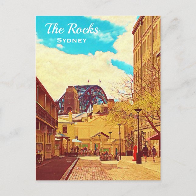 Sydney The Rocks with harbour Bridge travel Postcard (Front)